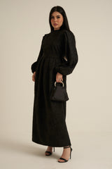 Brescia Black Embroidered Maxi Abaya dress with belt