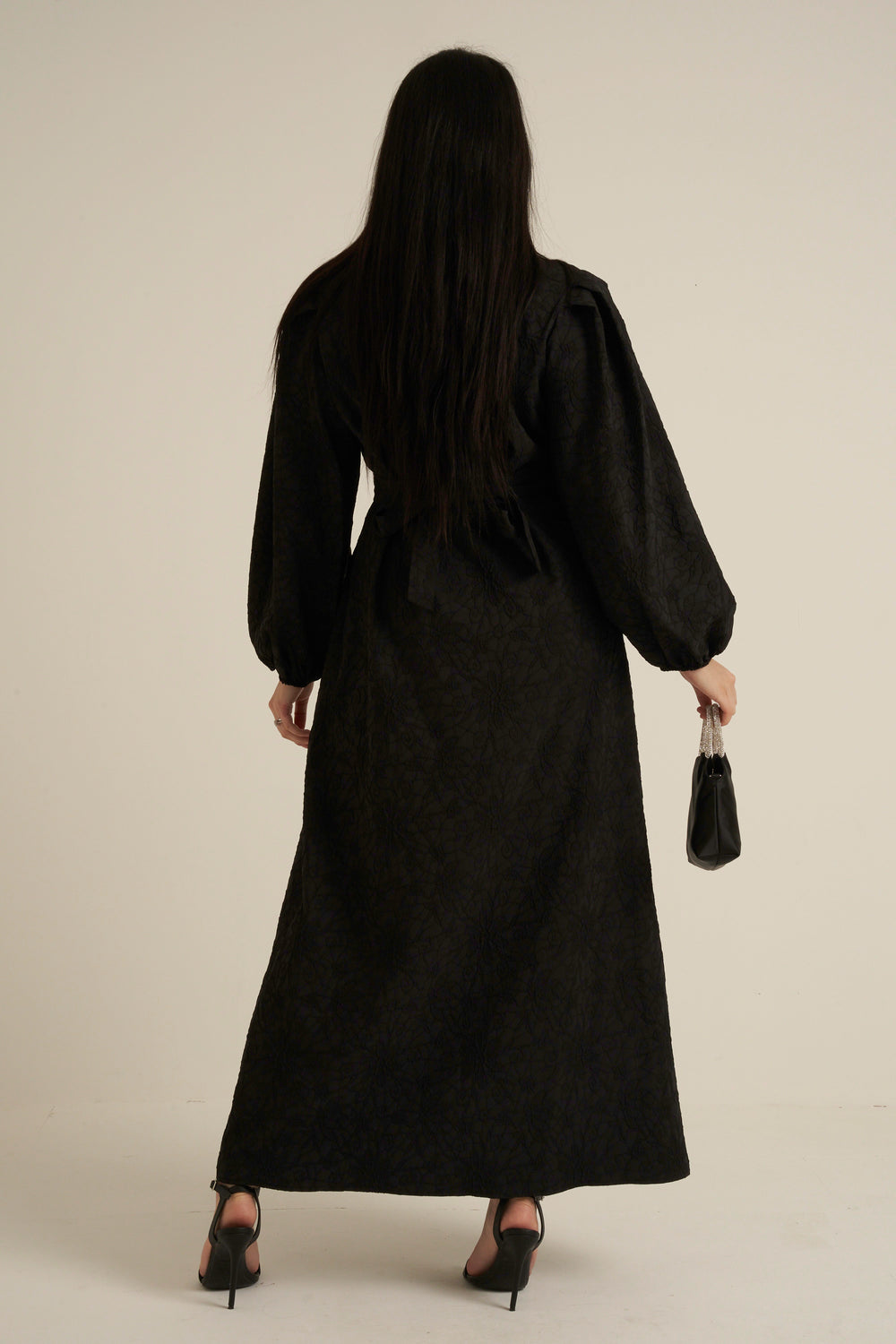 Brescia Black Embroidered Maxi Abaya dress with belt