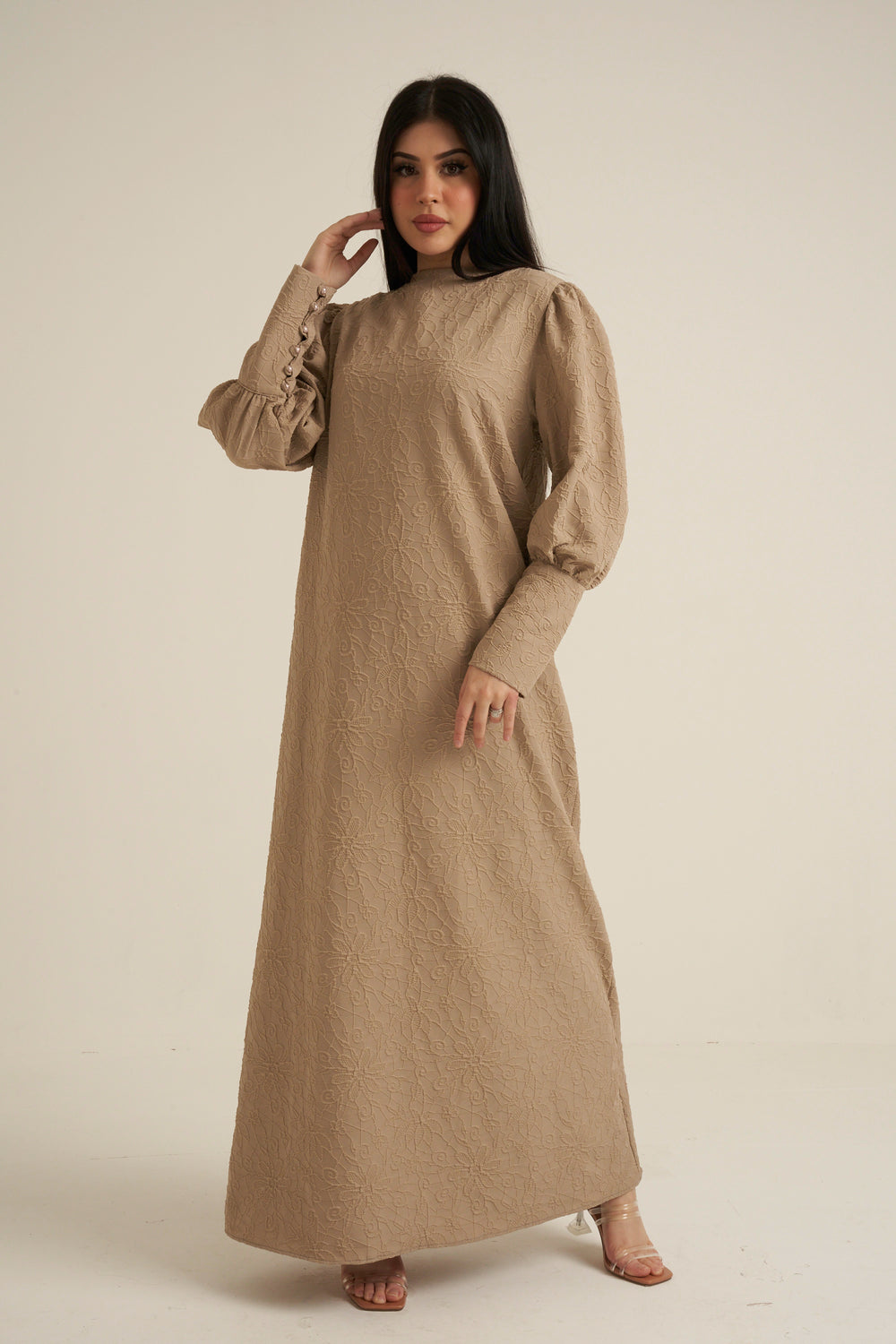 Bergamo Embroidered Maxi Abaya dress with belt