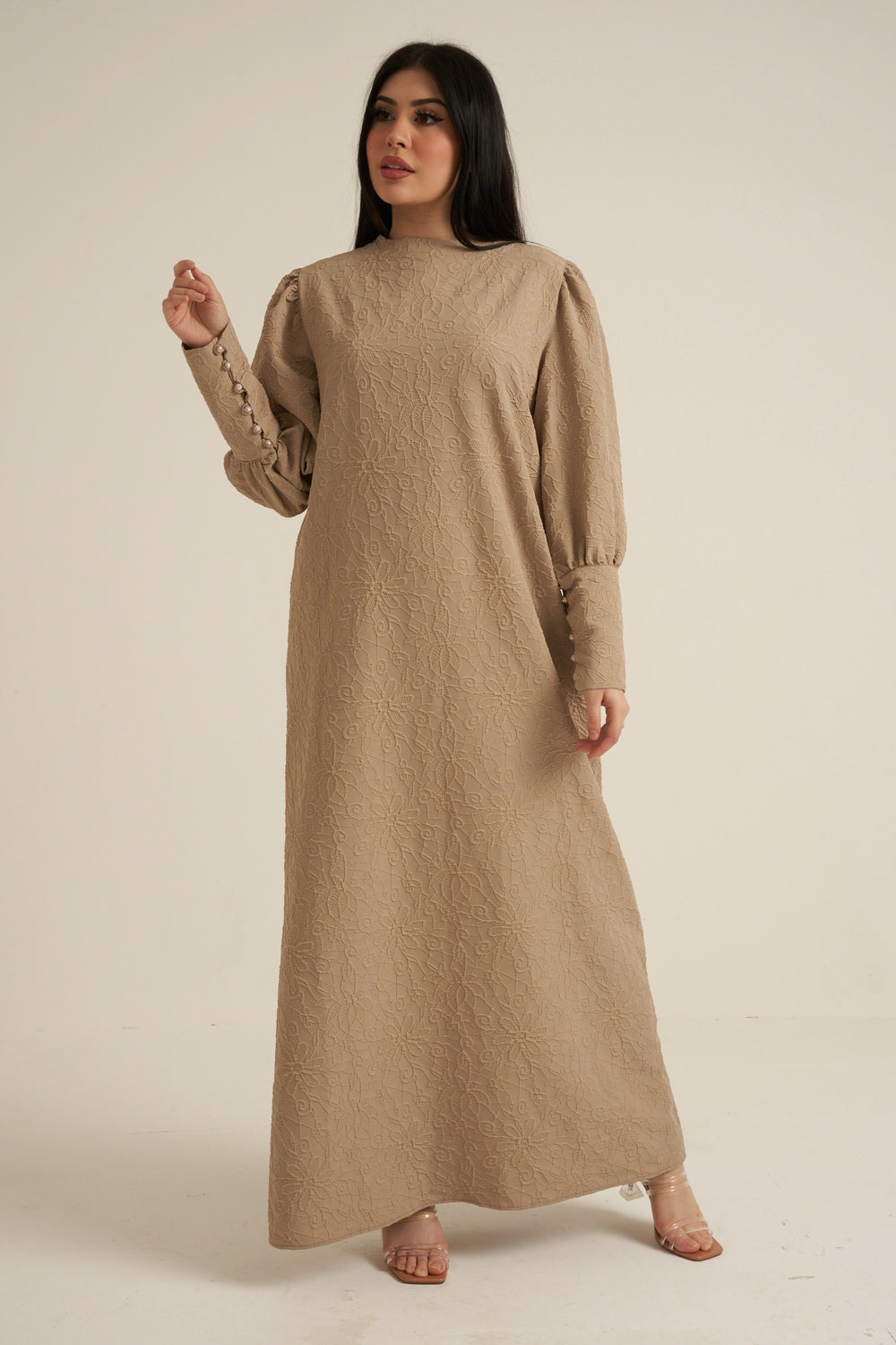 Bergamo Embroidered Maxi Abaya dress with belt