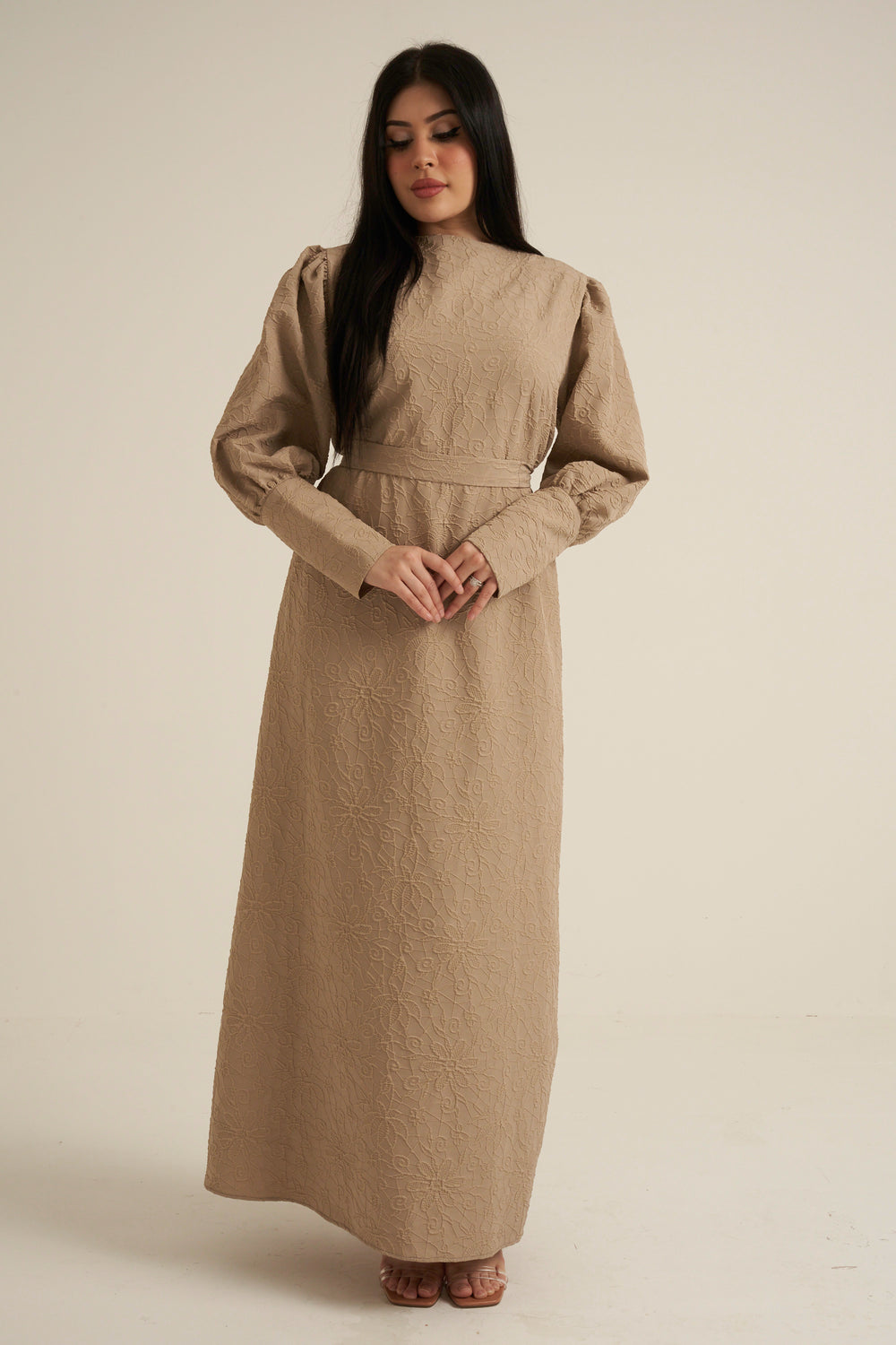 Bergamo Embroidered Maxi Abaya dress with belt