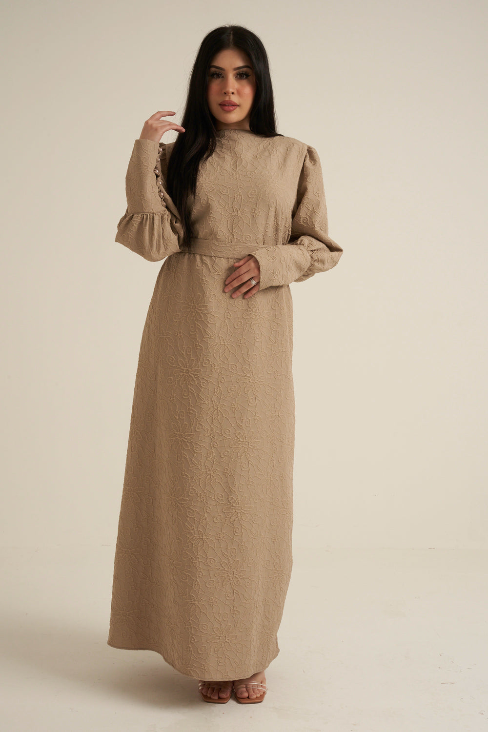 Bergamo Embroidered Maxi Abaya dress with belt
