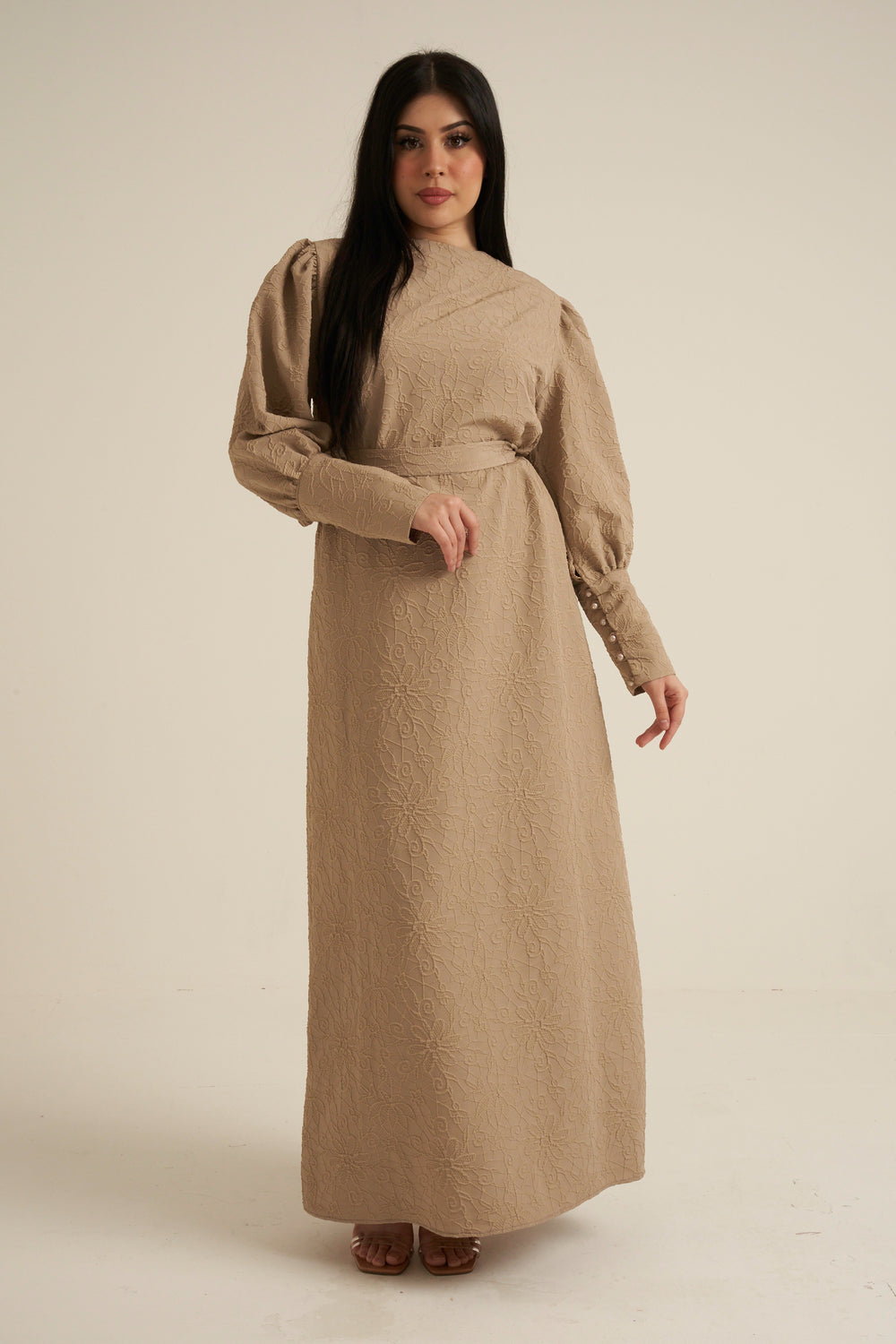 Bergamo Embroidered Maxi Abaya dress with belt