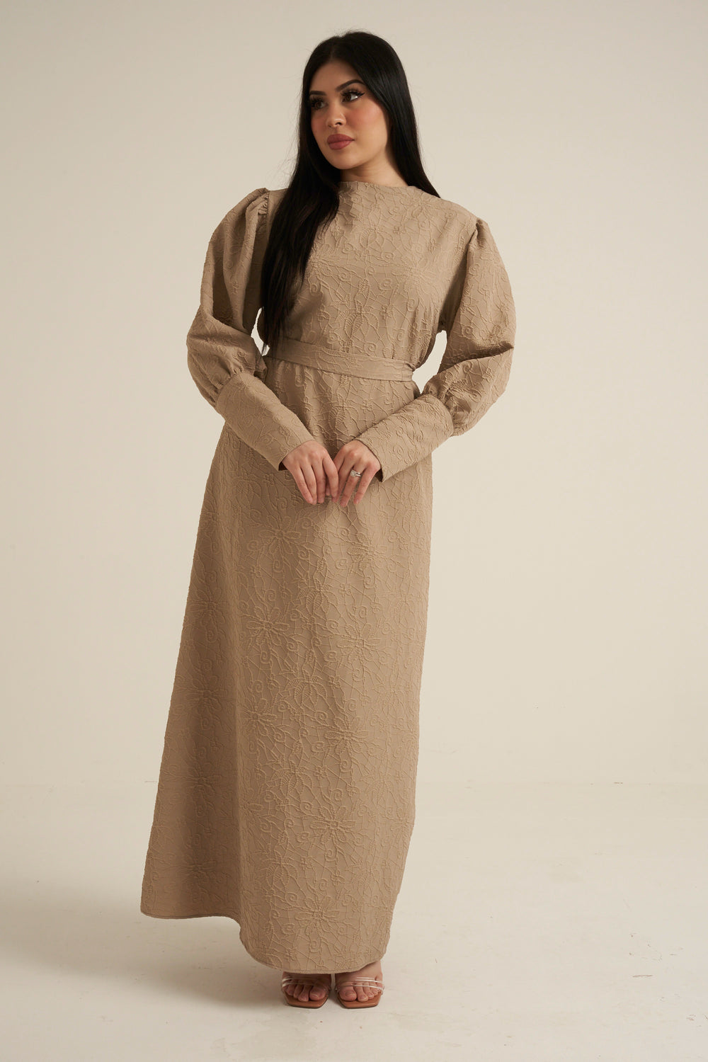 Bergamo Embroidered Maxi Abaya dress with belt