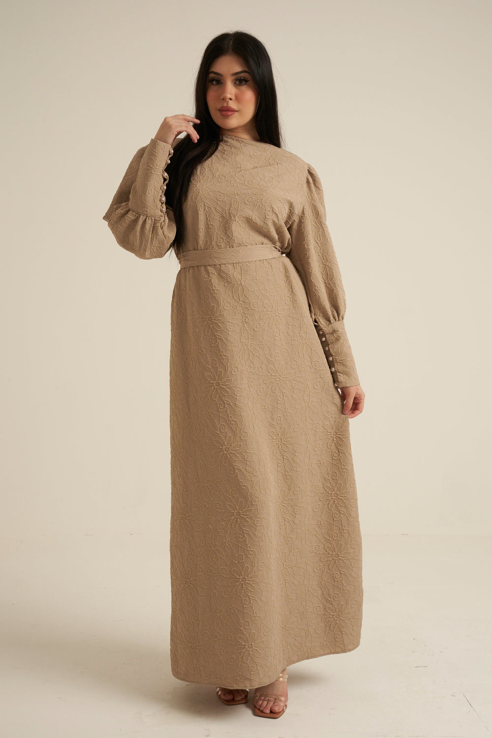 Bergamo Embroidered Maxi Abaya dress with belt