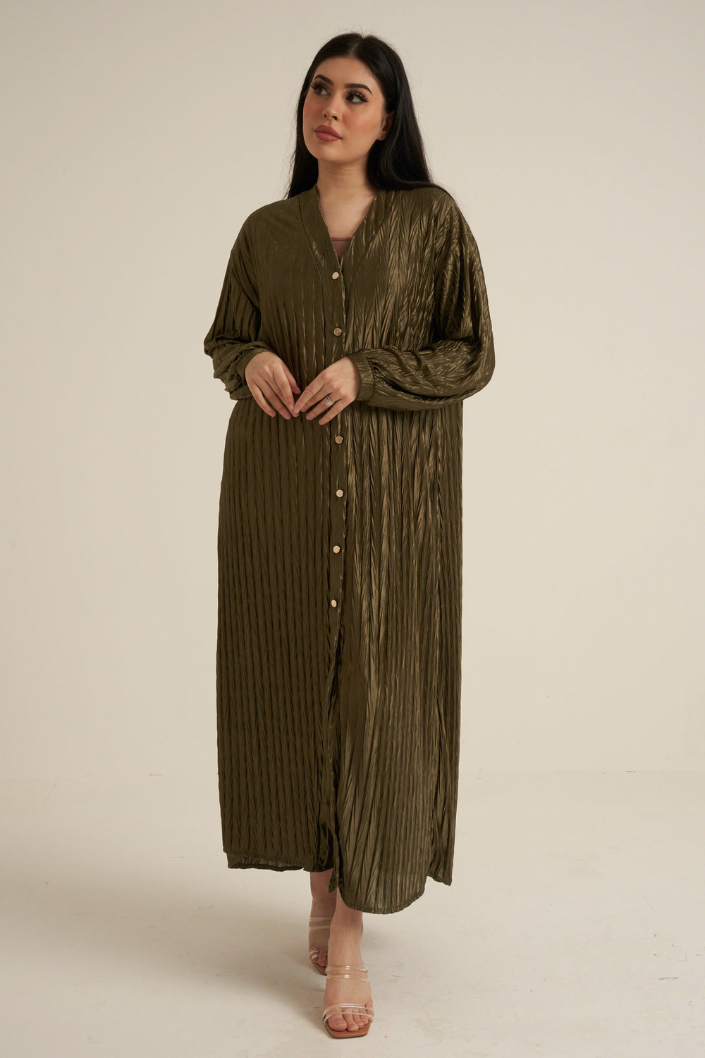 Olive Green Buttoned Maxi Dress