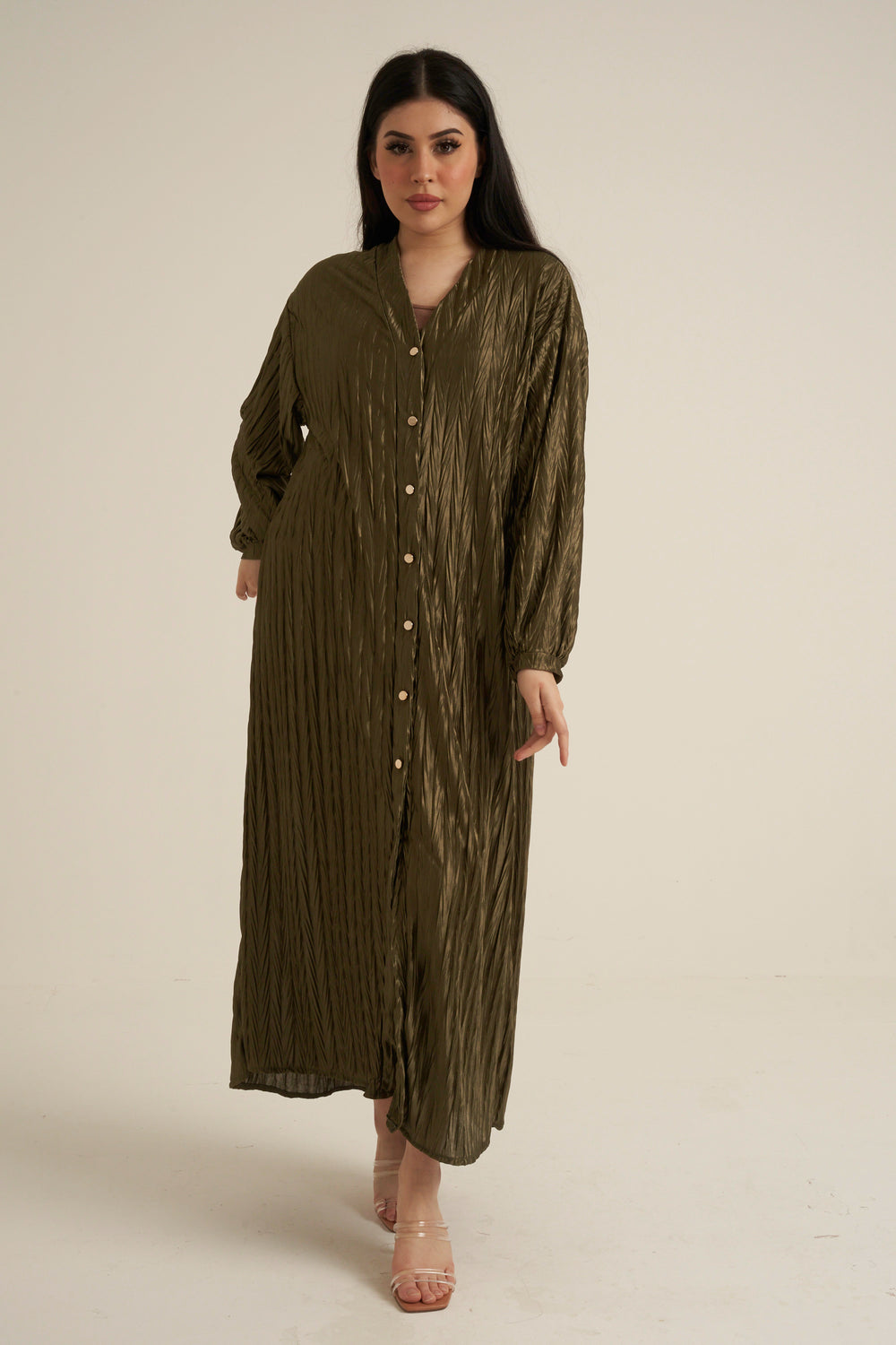 Olive Green Buttoned Maxi Dress