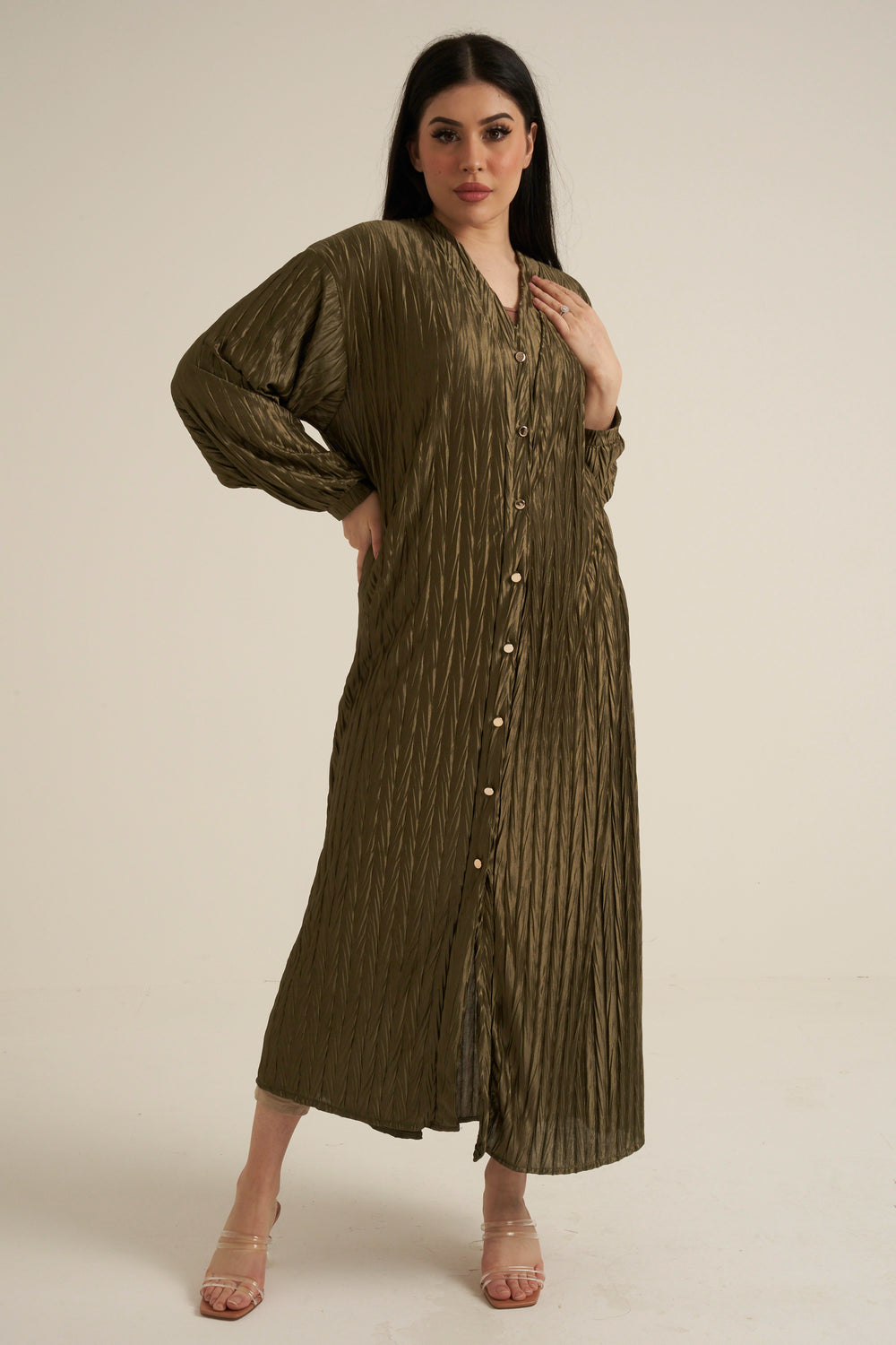 Olive Green Buttoned Maxi Dress