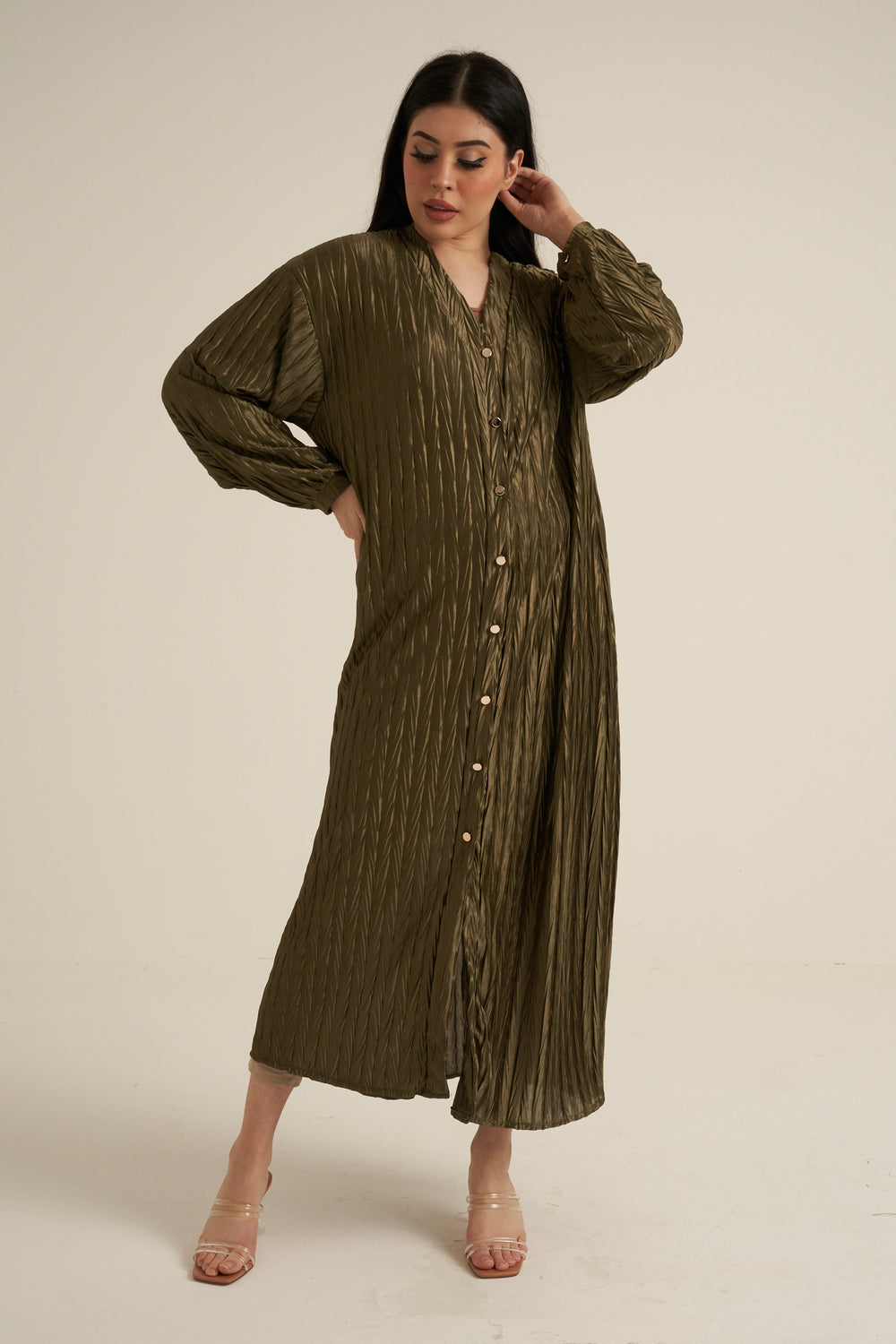 Olive Green Buttoned Maxi Dress