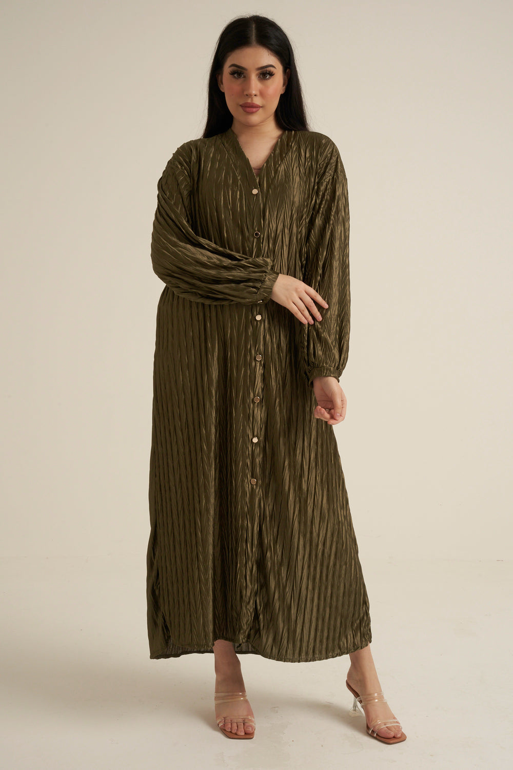 Olive Green Buttoned Maxi Dress