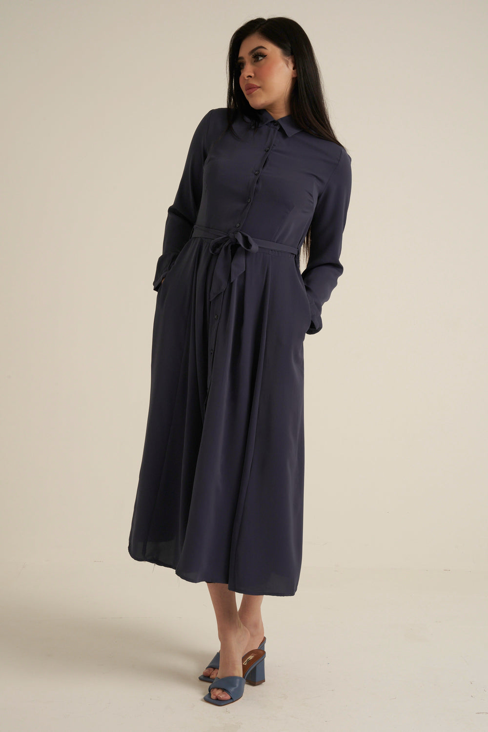 Steel Blue Maxi Dress with pockets