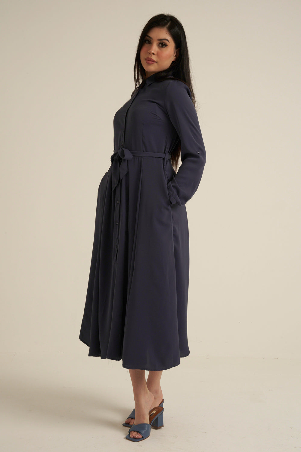 Steel Blue Maxi Dress with pockets