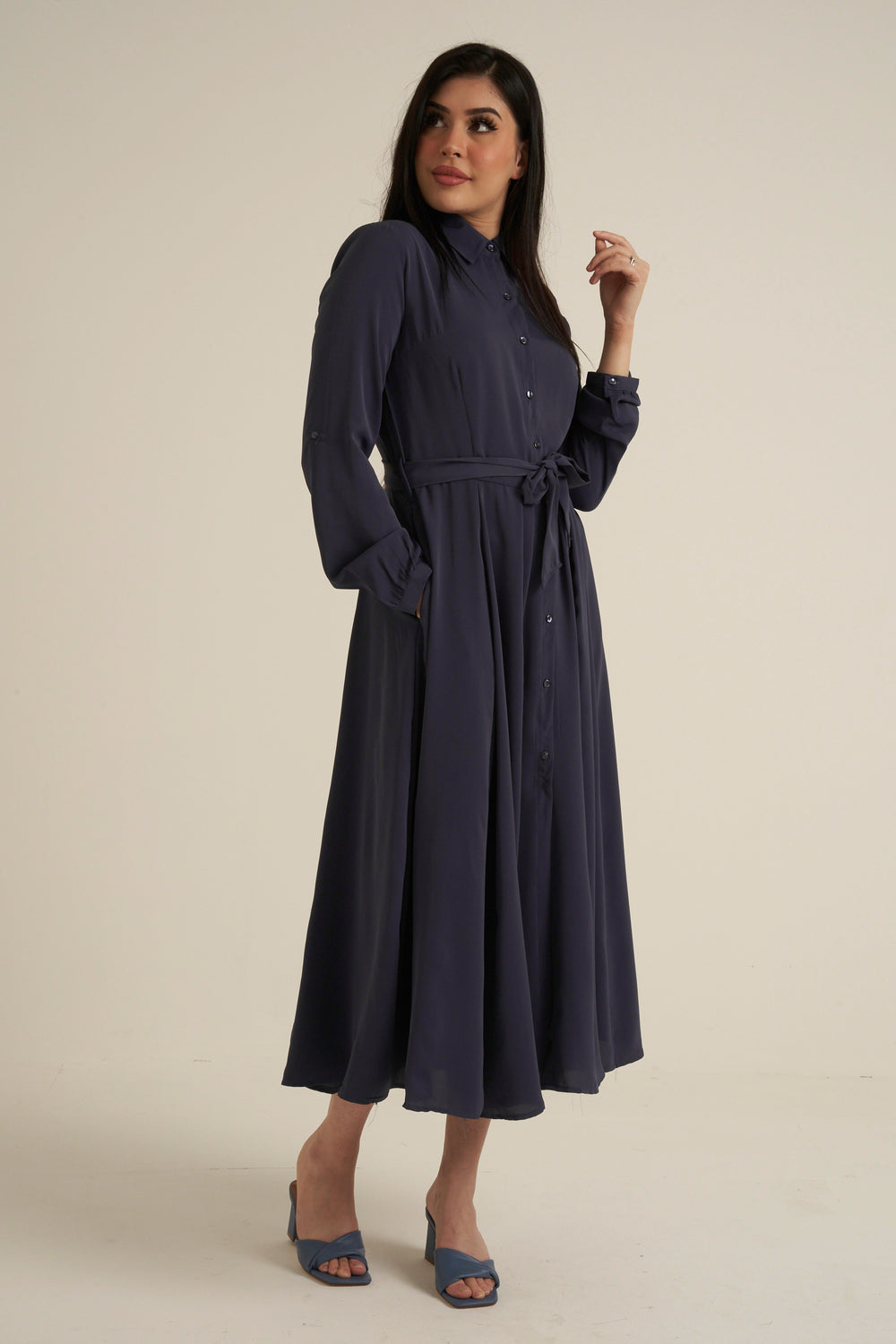 Steel Blue Maxi Dress with pockets