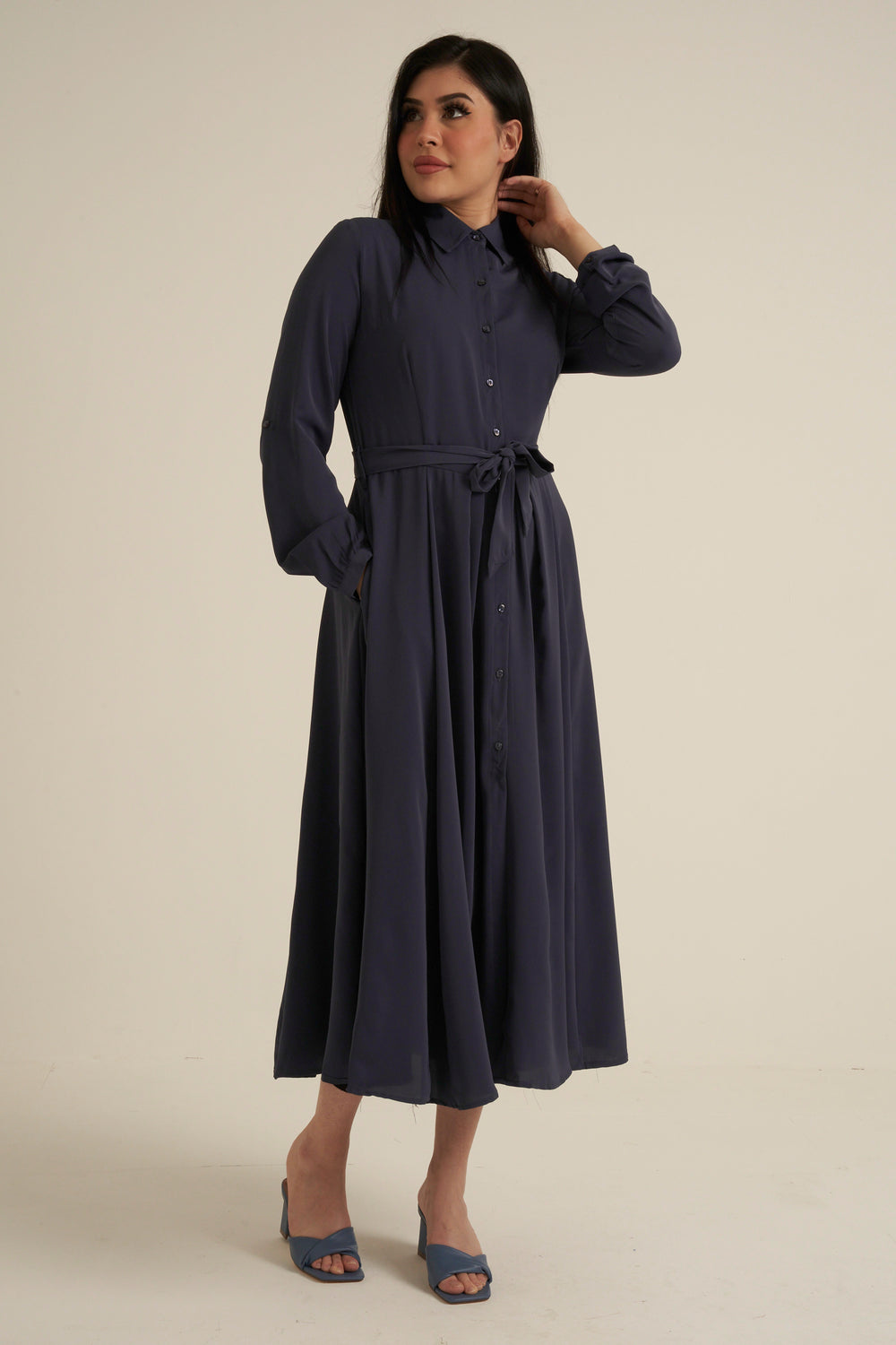 Steel Blue Maxi Dress with pockets