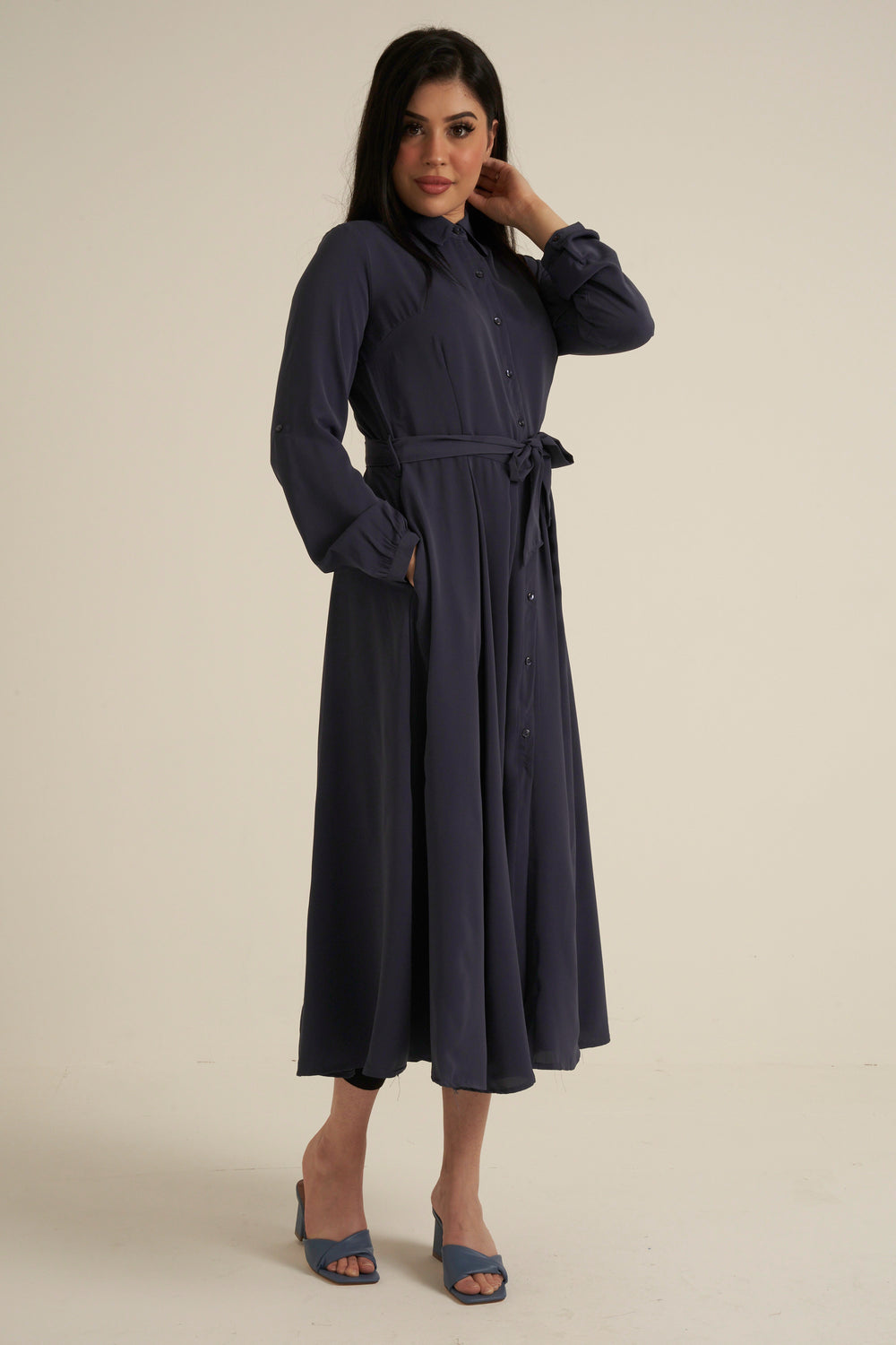 Steel Blue Maxi Dress with pockets