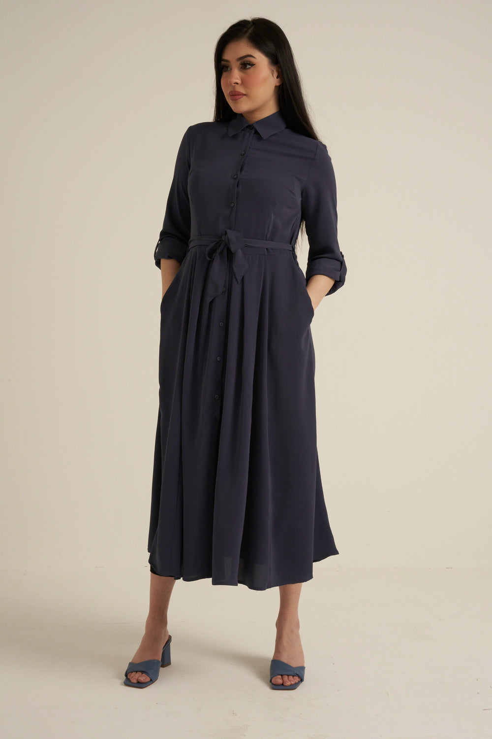 Steel Blue Maxi Dress with pockets