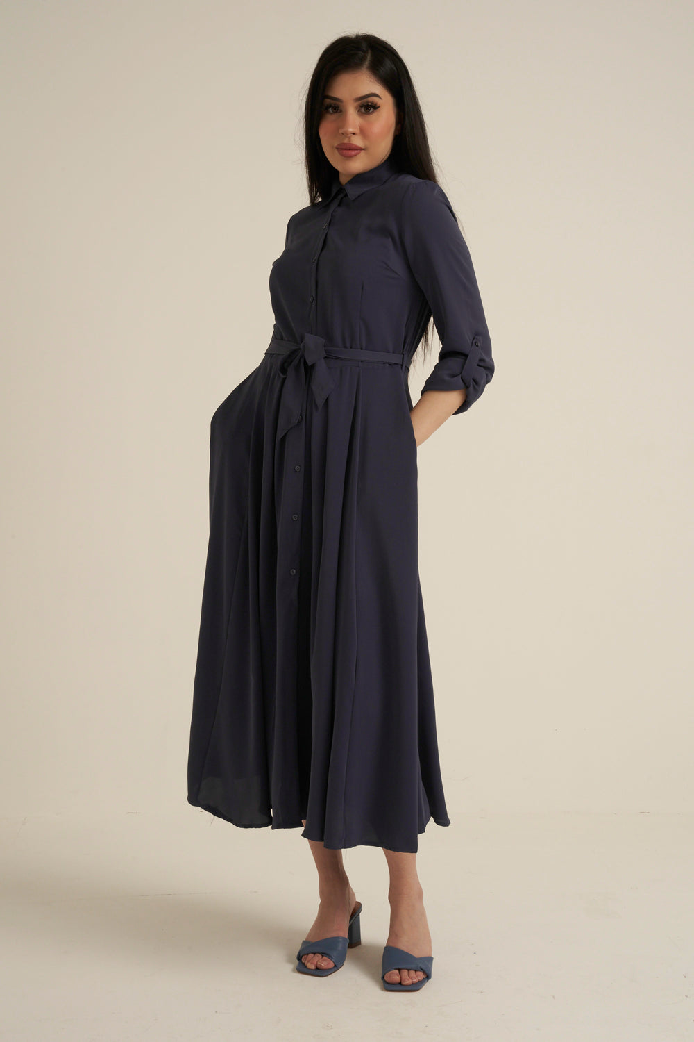 Steel Blue Maxi Dress with pockets