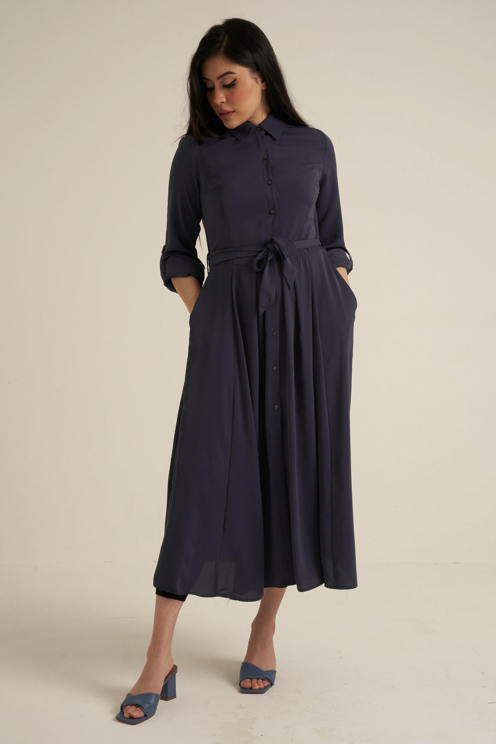 Steel Blue Maxi Dress with pockets