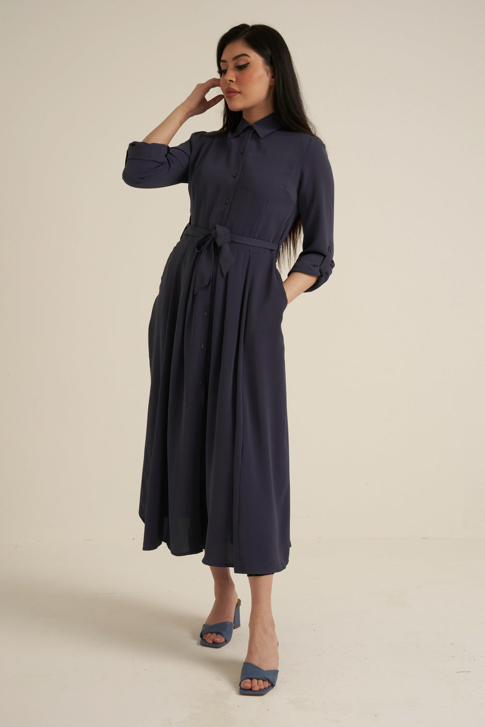 Steel Blue Maxi Dress with pockets