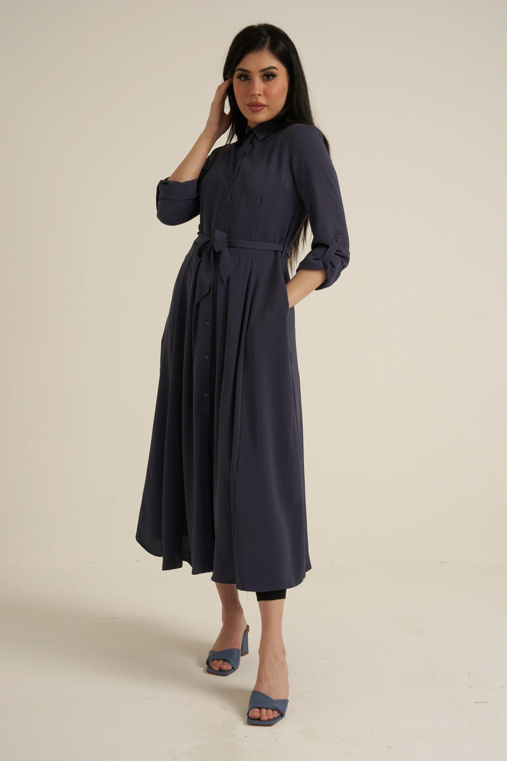 Steel Blue Maxi Dress with pockets