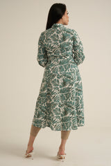 Green Print Midaxi Dress with Pockets