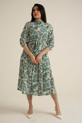 Green Print Midaxi Dress with Pockets
