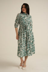 Green Print Midaxi Dress with Pockets