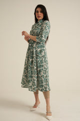Green Print Midaxi Dress with Pockets