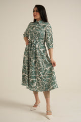 Green Print Midaxi Dress with Pockets