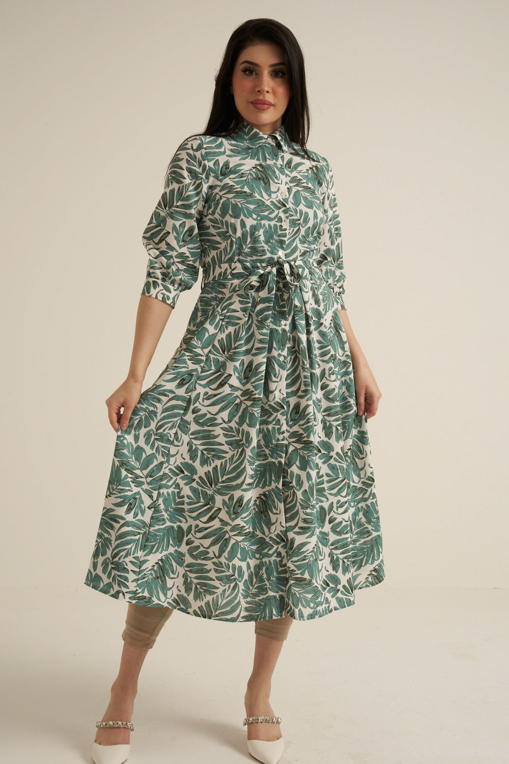 Green Print Midaxi Dress with Pockets