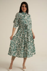 Green Print Midaxi Dress with Pockets
