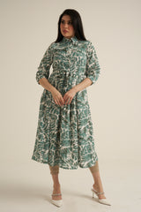 Green Print Midaxi Dress with Pockets