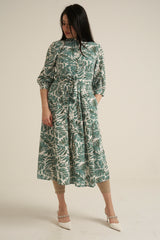 Green Print Midaxi Dress with Pockets
