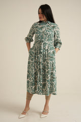 Green Print Midaxi Dress with Pockets