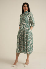 Green Print Midaxi Dress with Pockets