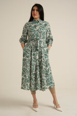 Green Print Midaxi Dress with Pockets