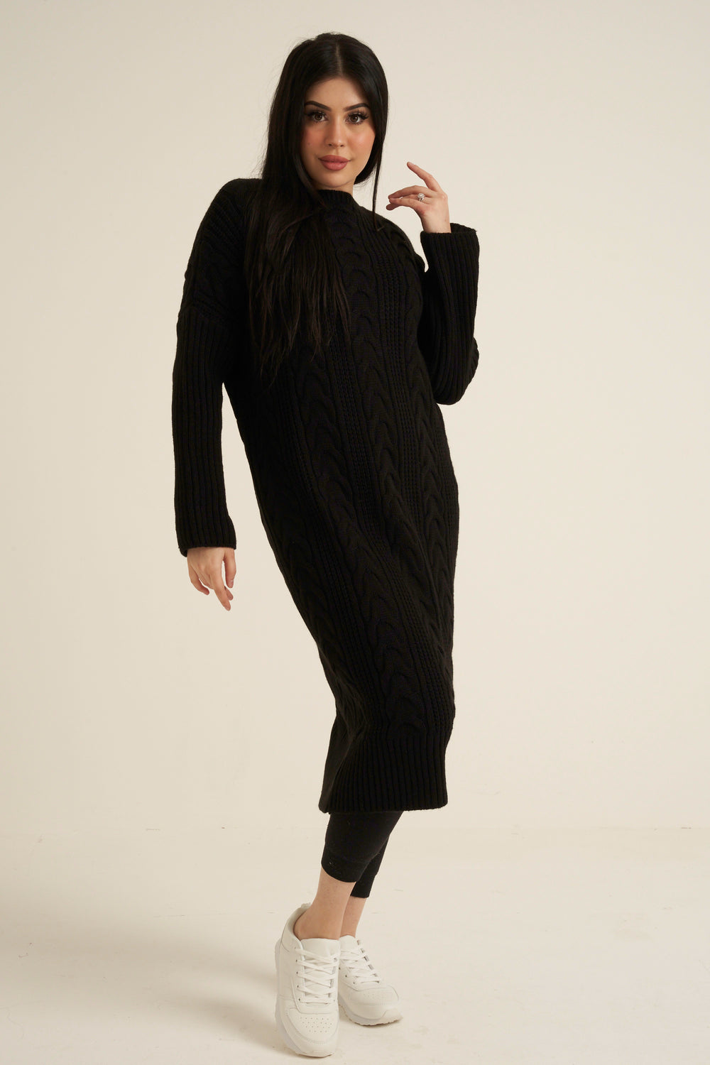 Black Knit Long Jumper Dress