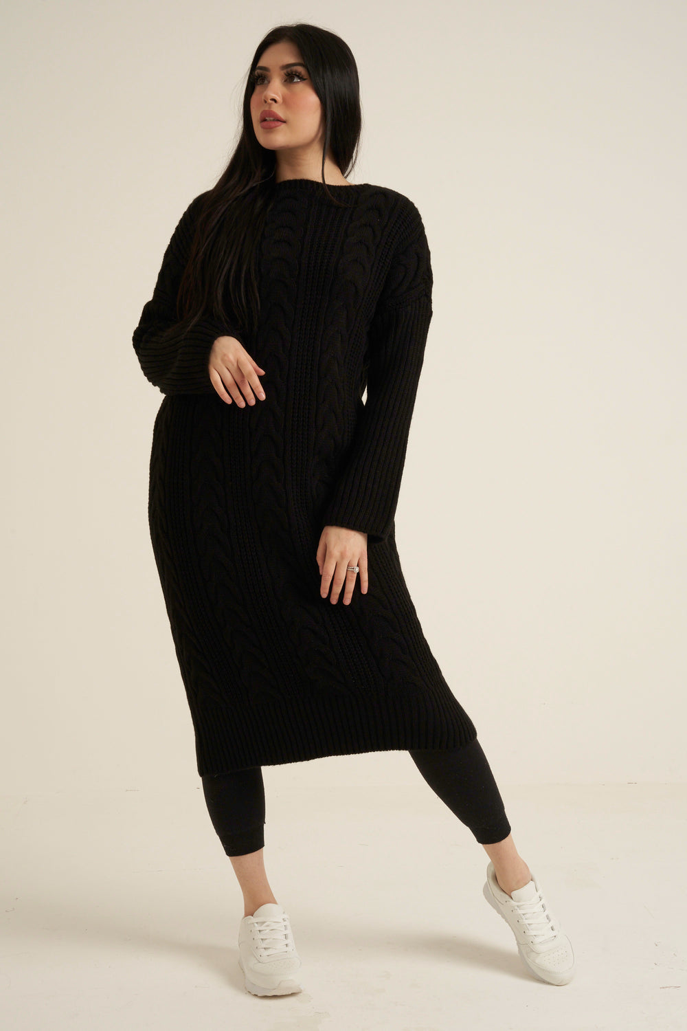 Black Knit Long Jumper Dress