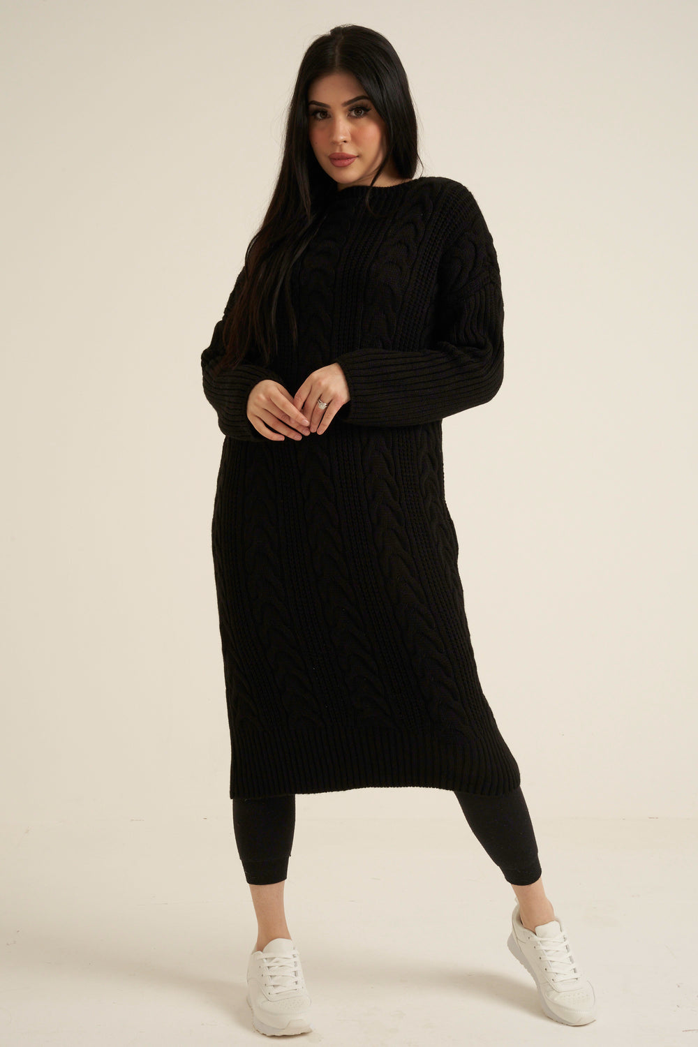 Black Knit Long Jumper Dress