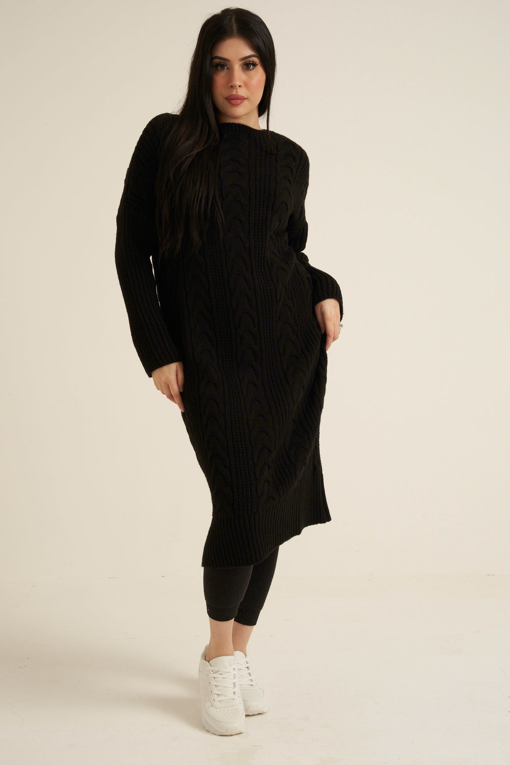 Black Knit Long Jumper Dress