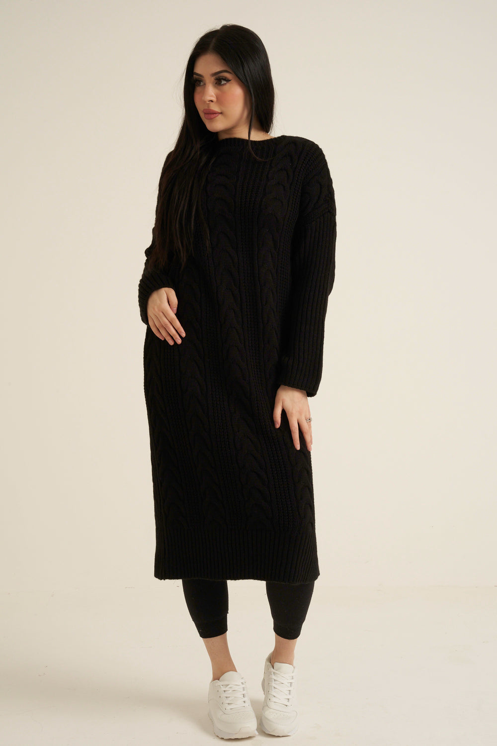 Black Knit Long Jumper Dress