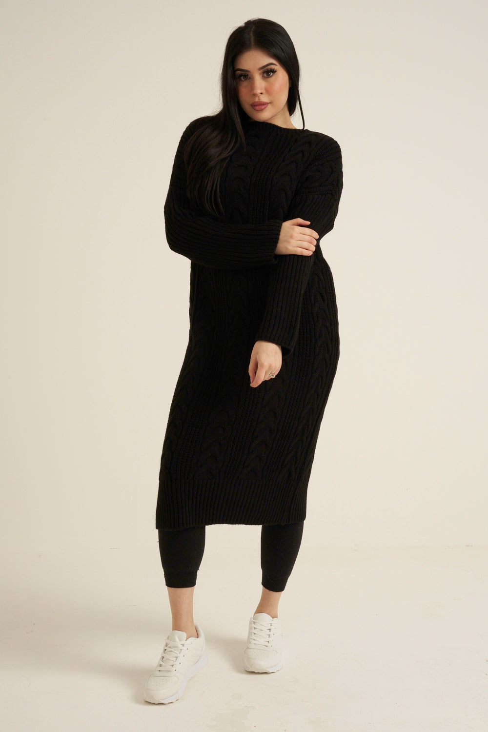 Black Knit Long Jumper Dress