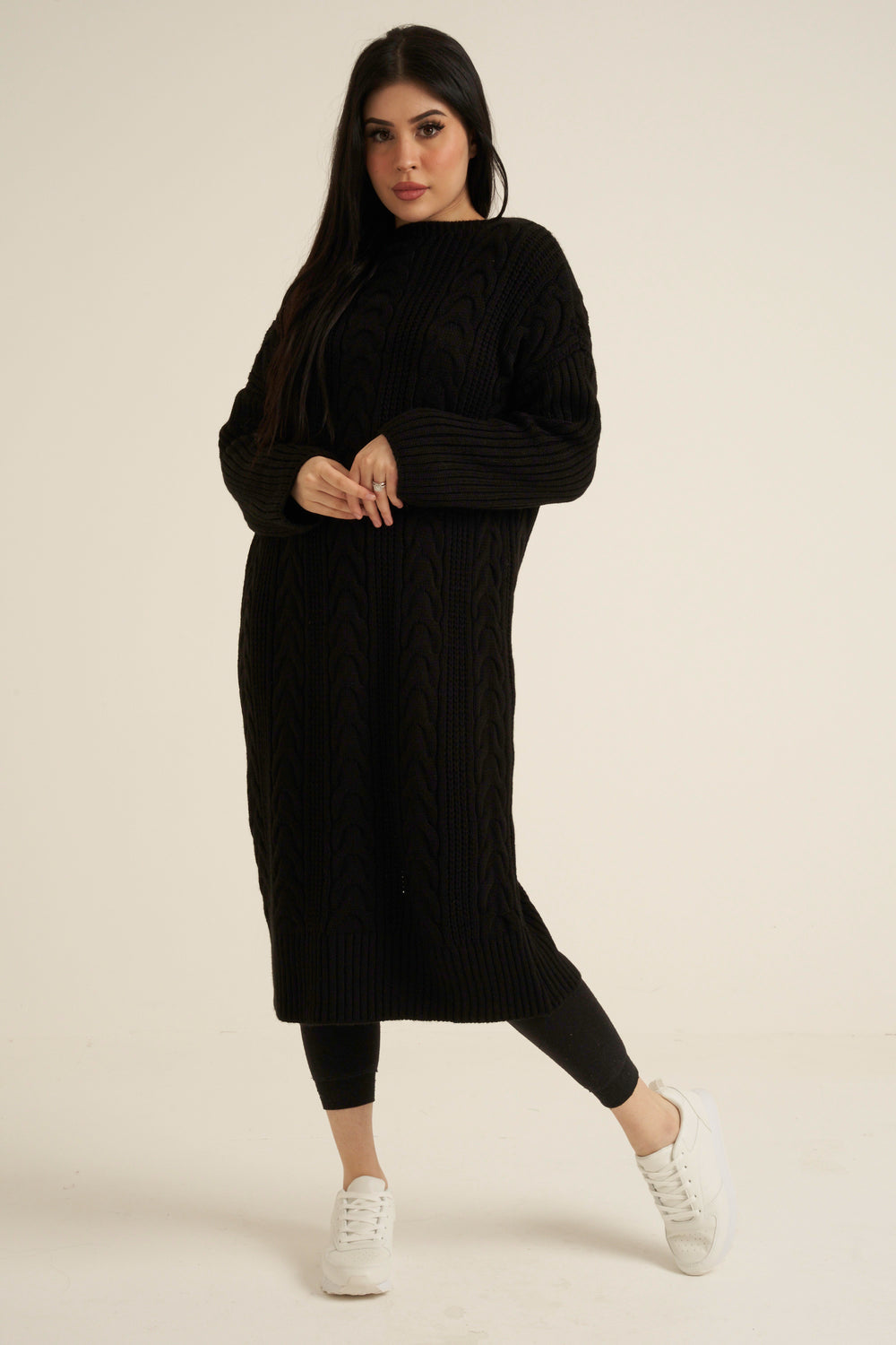 Black Knit Long Jumper Dress
