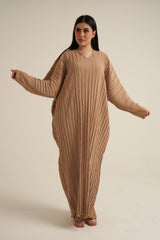 Beige Textured Abaya Dress