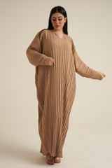 Beige Textured Abaya Dress