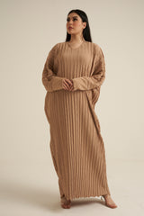 Beige Textured Abaya Dress