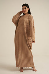 Beige Textured Abaya Dress