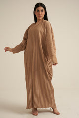 Beige Textured Abaya Dress