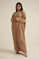 Beige Textured Abaya Dress