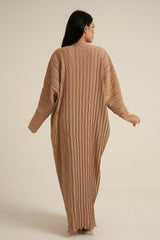 Beige Textured Abaya Dress